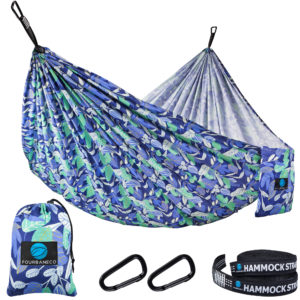 Fourbaneco Midnight Forest Double Camping Hammock Travel Size – Portable Lightweight Printed Hammocks with Tree Straps, 2 Carabiners – for Outdoor, Backpacking, Beach, Travel, Hiking, Yard Gear, Indoor, Garden, Porch